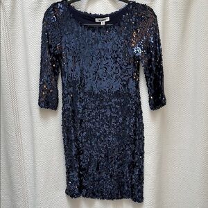 BB Dakota Leila Blue Oil Slick Sequin Sheath Mini Dress